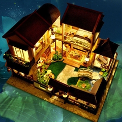 Mô hình nhà DIY Doll House Lotus Pond Moonlight Kèm Mica Chống bụi, Bộ dụng cụ, Keo dán và Bộ phát nhạc