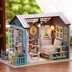 Mô hình nhà DIY Doll House American Retro Style Kèm Mica chống bụi, Bộ dụng cụ và Keo dán