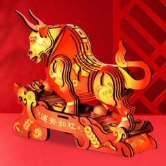 Đồ chơi lắp ghép gỗ 3D Mô hình Trâu Vàng Chứng khoán Bullish HG-J036 Laser