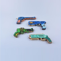 Đồ chơi lắp ghép gỗ 3D Mô hình Chuyển động Súng Bắn thun Rubber Band