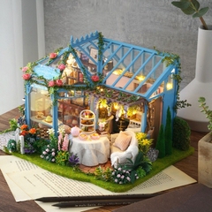 Mô hình nhà DIY Doll House Rose Garden Tea House Kèm Mica Chống bụi, Bộ dụng cụ, Keo dán và Bộ phát nhạc