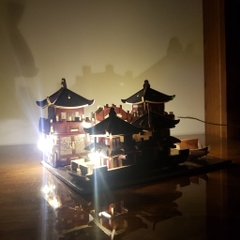 Đồ chơi lắp ráp gỗ 3D Bộ 4 Mô hình Nhà cổ Giang Nam Laser - Tặng kèm đèn LED