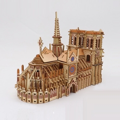Đồ chơi lắp ráp gỗ 3D Mô hình Nhà Thờ Đức Bà Notre Dame Cathedral Laser - Tặng kèm đèn LED