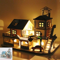 Đồ chơi lắp ráp gỗ 3D Mô hình nhà Charming Aegean Sea Laser - Tặng kèm đèn LED USB trang trí