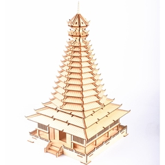 Đồ chơi lắp ráp gỗ 3D Mô hình Sanjang Drum Tower XF-G023 - Tặng kèm đèn LED USB trang trí