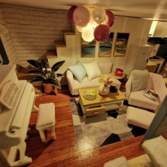 Mô hình nhà DIY Doll House Coloured Glaze Time Kèm Mica Chống bụi, Bộ dụng cụ, Keo dán và Bộ phát nhạc
