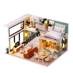 Mô hình nhà DIY Doll House Comfortable Life Kèm Mica Chống bụi, Bộ dụng cụ và Keo dán