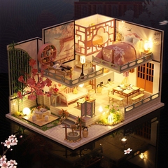 Mô hình nhà DIY Doll House Yaqin Court Kèm Mica Chống bụi, Bộ dụng cụ và Keo dán