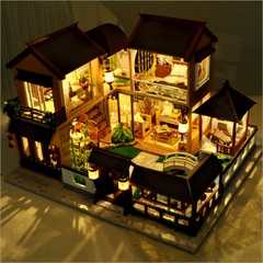 Mô hình nhà DIY Doll House Lotus Pond Moonlight Kèm Mica Chống bụi, Bộ dụng cụ, Keo dán và Bộ phát nhạc