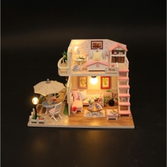 Mô hình nhà DIY Doll House Pink Loft Kèm Mica Chống bụi, Bộ dụng cụ và Keo dán