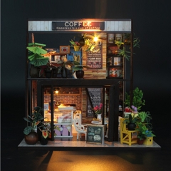 Mô hình nhà DIY Doll House Coffee House Kèm Mica chống bụi, Bộ dụng cụ và Keo dán