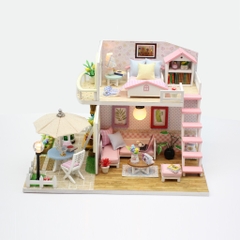 Mô hình nhà DIY Doll House Pink Loft Kèm Mica Chống bụi, Bộ dụng cụ và Keo dán