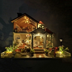 Mô hình nhà DIY Doll House Coloured Glaze Time Kèm Mica Chống bụi, Bộ dụng cụ, Keo dán và Bộ phát nhạc