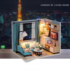 Mô hình nhà DIY Doll House Corner of Living Room Kèm MICA chống bụi, Bộ dụng cụ và Keo dán