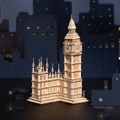 Đồ chơi lắp ráp gỗ 3D Mô hình Tháp đồng hồ Robotime Big Ben Tower TG507 Kèm đèn LED