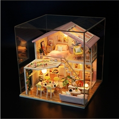 Mô hình nhà DIY Doll House Sweet Time Kèm Mica Chống bụi, Bộ dụng cụ và Keo dán