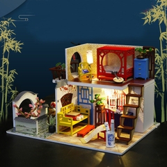 Mô hình nhà DIY Doll House Leisurely Jiangnan Kèm Mica chống bụi, Bộ dụng cụ và Keo dán