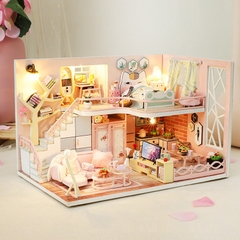 Mô hình nhà DIY Doll House Flower Story Kèm Mica Chống bụi, Bộ dụng cụ và Keo dán