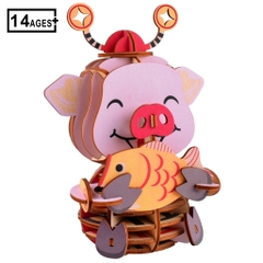 Đồ chơi lắp ráp gỗ 3D Mô hình Lucky Pig HG06