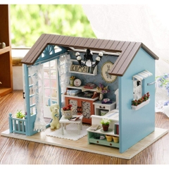 Mô hình nhà DIY Doll House American Retro Style Kèm Mica chống bụi, Bộ dụng cụ và Keo dán