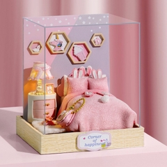 Mô hình nhà DIY Doll House Corner Of Happiness Kèm Mica chống bụi, Bộ dụng cụ và Keo dán