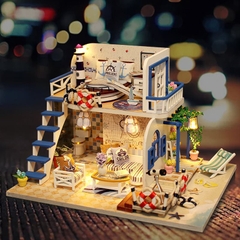 Mô hình nhà DIY Doll House Blue Coast Kèm Mica chống bụi, Bộ dụng cụ và Keo dán