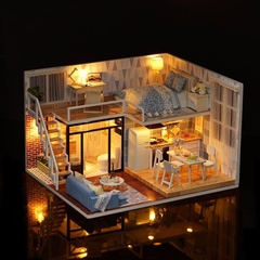 Mô hình nhà DIY Doll House Blue Time Kèm Mica Chống bụi, Bộ dụng cụ và Keo dán
