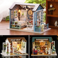Mô hình nhà DIY Doll House American Retro Style Kèm Mica chống bụi, Bộ dụng cụ và Keo dán
