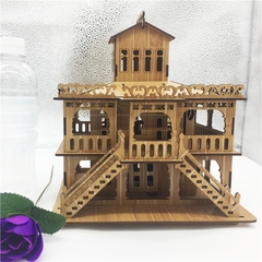 Đồ chơi lắp ráp gỗ 3D Mô hình Biệt Thự Châu Âu - Tặng kèm đèn LED USB trang trí Màu vàng