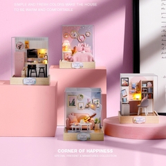 Mô hình nhà DIY Doll House Corner Of Happiness Kèm Mica chống bụi, Bộ dụng cụ và Keo dán