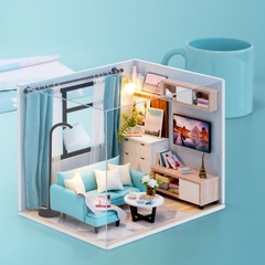 Mô hình nhà DIY Doll House Corner of Living Room Kèm MICA chống bụi, Bộ dụng cụ và Keo dán