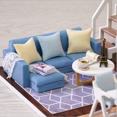 Mô hình nhà DIY Doll House Blue Time Kèm Mica Chống bụi, Bộ dụng cụ và Keo dán