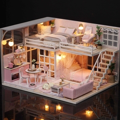 Mô hình nhà DIY Doll House Girlish Dream Kèm Mica Chống bụi, Bộ dụng cụ và Keo dán