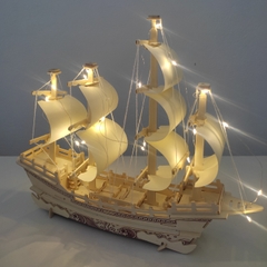 Đồ chơi lắp ráp gỗ 3D Mô hình Thuyền Thương Gia WP-168 - Tặng kèm đèn LED