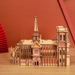 Đồ chơi lắp ráp gỗ 3D Mô hình Nhà Thờ Đức Bà Notre Dame Cathedral Laser - Tặng kèm đèn LED