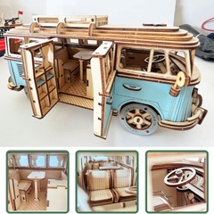 Đồ chơi lắp ghép gỗ 3D Mô hình Xe Cắm trại Camper Van DG-Q701 Màu Đỏ