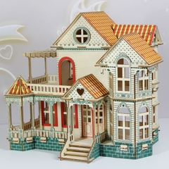Đồ chơi lắp ráp gỗ 3D Mô hình biệt thự Villa Xia Weiyi - Tặng kèm đèn LED USB trang trí Không Nội thất