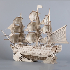 Đồ chơi lắp ghép gỗ 3D Mô hình Thuyền Buồm Sailing Boat HA08 Laser - Tặng kèm Đèn LED