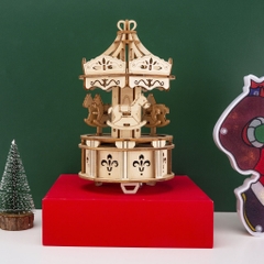 Đồ chơi lắp ghép gỗ 3D Mô hình Hộp nhạc Vòng Quay Ngựa Gỗ Carousel Music Box H1402
