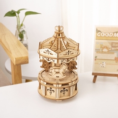 Đồ chơi lắp ghép gỗ 3D Mô hình Hộp nhạc Vòng Quay Ngựa Gỗ Carousel Music Box H1402