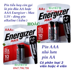 Vỉ 2 viên Pin Energizer 3A - AAA MAX LR03 (Pin đũa)