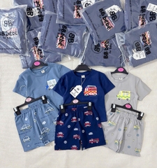 [COMBO 3 BỘ Ô TÔ TONE XANH] CHO BÉ TRAI – CHẤT COTTON LOẠI 1 SIÊU MỀM MỊN