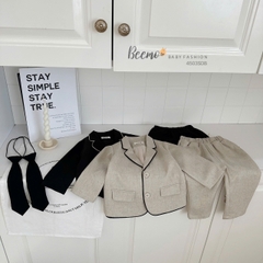 BEEMO_ SET VEST 3 CHI TIẾT CHÉO PHỐI VIỀN SANG TRỌNG CHO BÉ TRAI