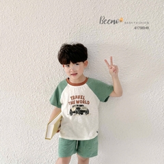 BEEMO_CHÀO HÈ NĂNG ĐỘNG – SET CỘC TAY RAGLAN IN Ô TÔ CHO BÉ TRAI