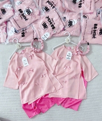 SET ÁO DÀI HỒNG ĐÍNH NƠ - ĐÍNH KÈM BỜM, SIÊU YÊU, SIÊU XINH CHO BÉ GÁI