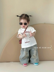 SET QUẦN JEAN STRAWBERRY RÁCH CỰC CHẤT CHO BÉ GÁI