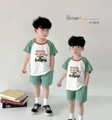 BEEMO_CHÀO HÈ NĂNG ĐỘNG – SET CỘC TAY RAGLAN IN Ô TÔ CHO BÉ TRAI
