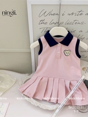 VÁY COTTON SÁT NÁCH HỒNG THÊU – CỔ DỆT, ĐUÔI CÁ XẾP LY
