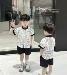 BEEMO - SET SƠ MI CỔ TÀU ĐŨI XƯỚC IN HỌA TIẾT THOÁNG MÁT & SÀNH ĐIỆU CHO BÉ TRAI