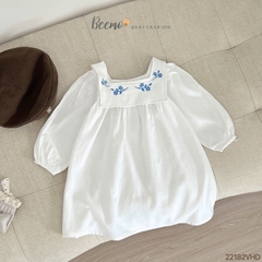 BEEMO_VÁY BABYDOLL TRẮNG THÊU HOA NGỰC CHO BÉ GÁI